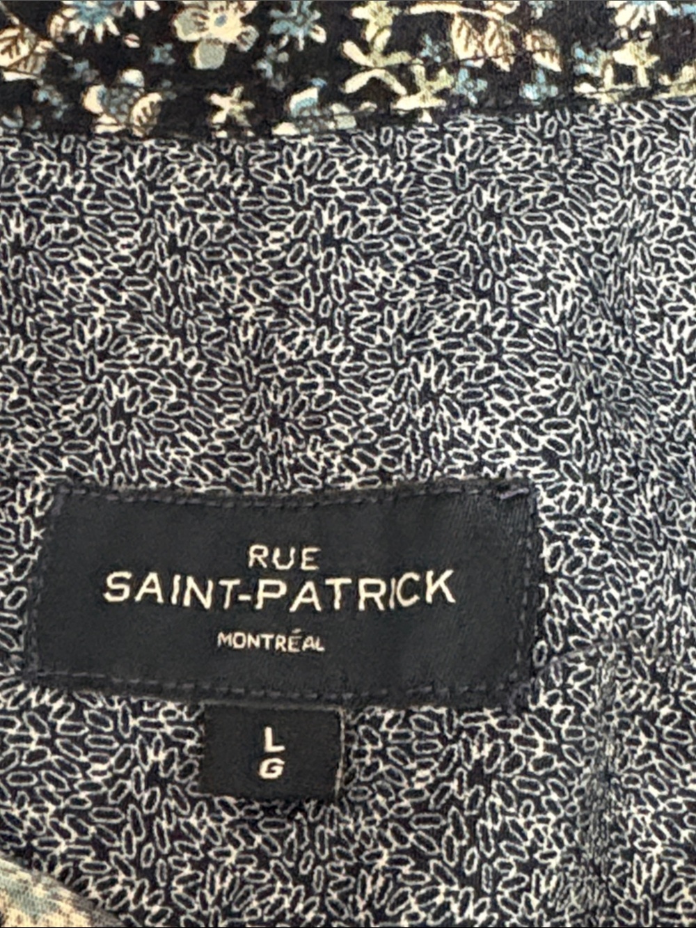 Rue Saint-Patrick Montreal Floral Button Up Shirt Navy Blue Long Sleeve Large - Picture 4 of 6